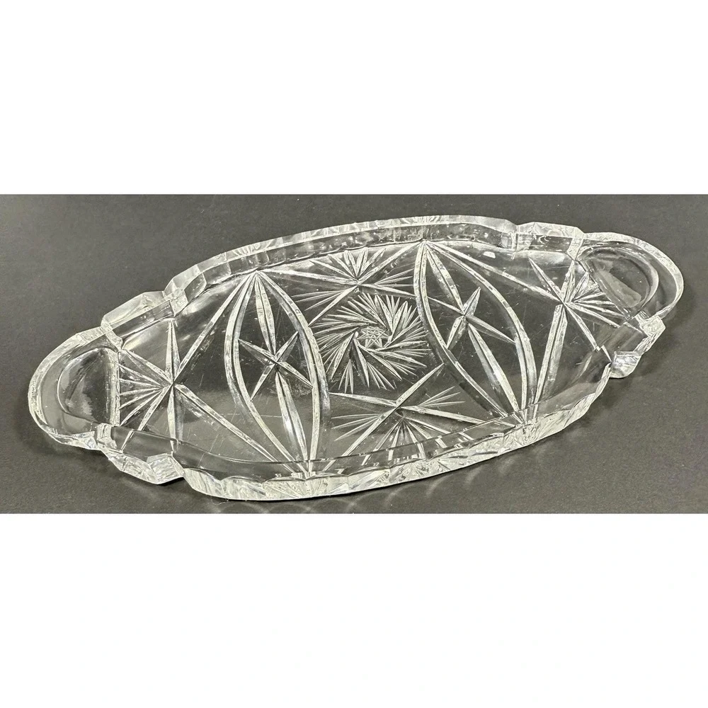 Ofnah Poland 24% Lead Crystal Creamer Sugar Bowl w/ Lid & Tray Pinwheel‎ Star Of